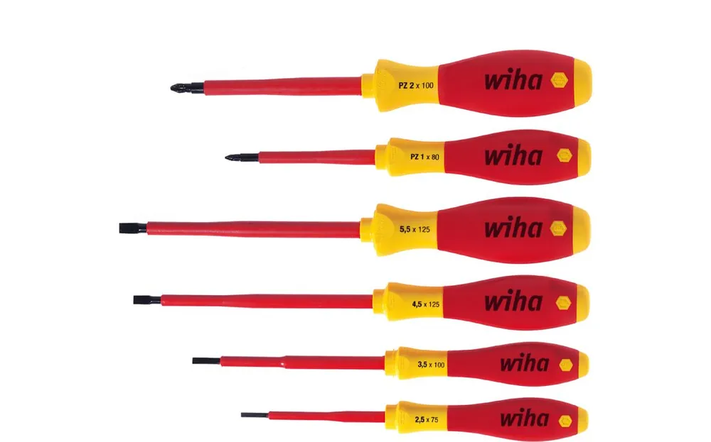 Wiha 25477 Jeu de tournevis SoftFinish électrique tête fendue, Pozidriv 6 pièces ()