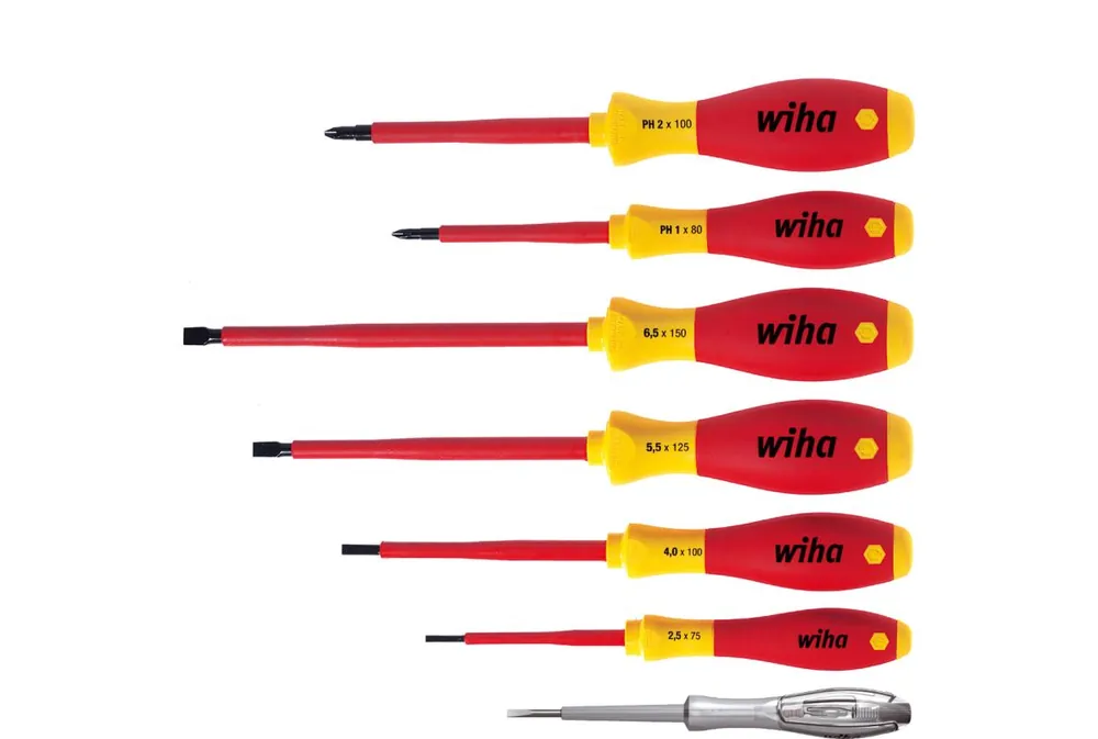 Wiha 00834 Jeu de tournevis électriques SoftFinish tête fendue, Phillips 7 pièces ()