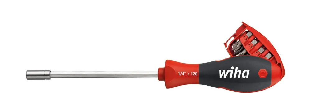 Wiha 32901 Tournevis avec magasin d‘embouts magnétique assortiment de 8 embouts, 1/4" ()