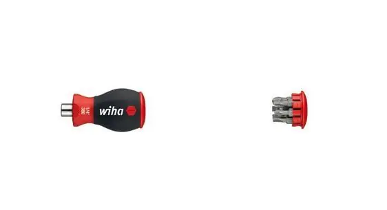 Wiha 33738 Tournevis avec chargeur d‘embouts magnétique Phillips, tête fendue avec 6 embouts, Stubby, 1/4" sous blister ()