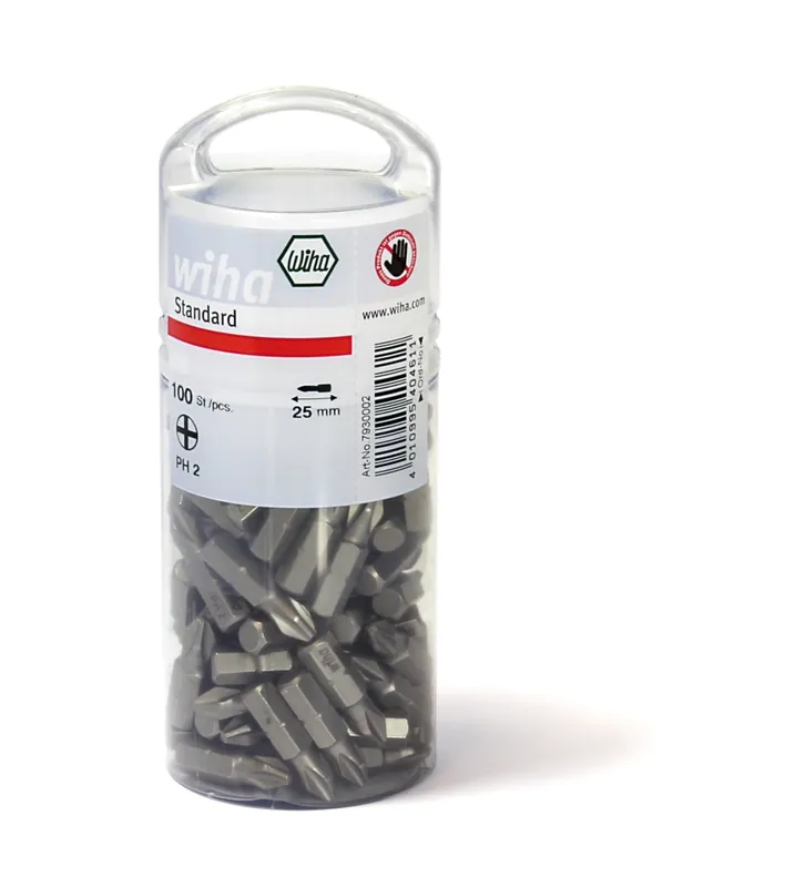 Wiha 40461 Embout standard 25 mm Phillips (PH2) 100 pièces 1/4" en grand paquet ()