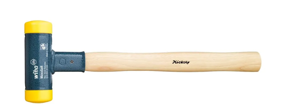 Wiha 02098 marteau en plastique sans recul avec manche en hickory, tête ronde () 60 mm