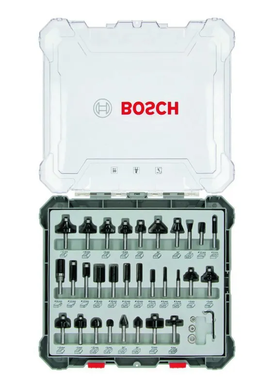 Bosch Bleu Accessoires 2607017474 Jeu de 30 fraises mixtes avec tige de 6 mm