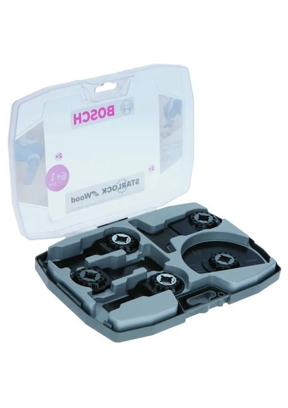 Bosch Bleu Accessoires 2608664623 Set d‘accessoires 7 pièces en bois pour outils multiples Bosch avec connexion starLock