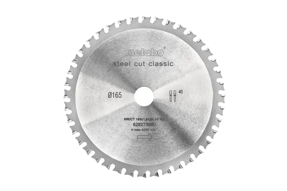 Metabo Accessoires 628273000 STEELCUTCLASSIC 165X20 Z40 FZFA/FZFA Lame de scie circulaire 4° pour métal