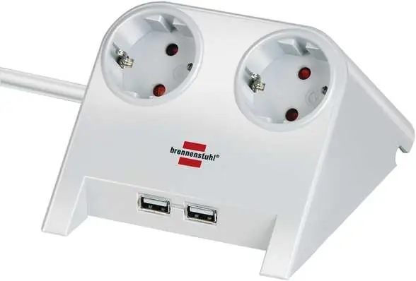 Brennenstuhl 1153520222 Chargeur USB de bureau 2 prises de charge USB 2100mA 2-gang blanc poli 1.8m H05VV-F 3G1.5