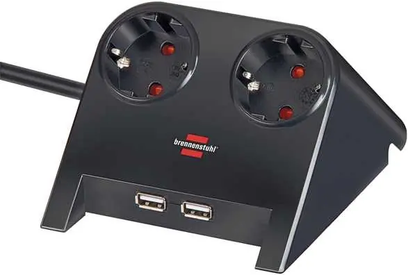Brennenstuhl 1153500222 Desktop-Power USB charger 2 USB charging socket 2100mA 2-gang black polished 1.8m H05VV-F 3G1.5