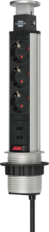 Brennenstuhl 1396200013 Prise multiple pour chargeur USB Tower Power avec double entrée de charge USB 2m H05VV-F 3G1.5 Entièrement encastrée dans le plateau de table