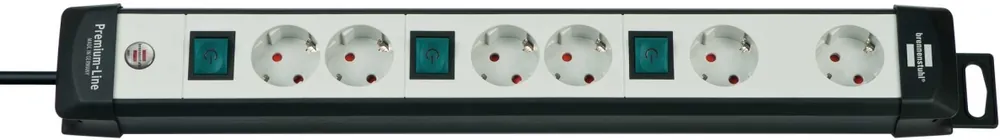 Brennenstuhl 1951560600 Premium-Line Technology prise 6-gang noir/gris clair 3m H05VV-F 3G1,5 2-gang commutable spécialement conçue pour les fiches d‘adaptation