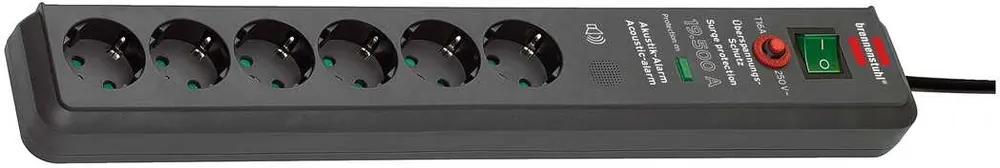 Brennenstuhl 1159540376 Secure-Tec 19.500A prise multiple avec protection contre les surtensions, acoustique 6 voies anthracite 3m H05VV-F 3G1,5