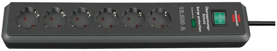 Brennenstuhl 1159540366 Secure-Tec 19.500A prise multiple avec protection contre les surtensions 6 voies anthracite 2m H05VV-F 3G1,5