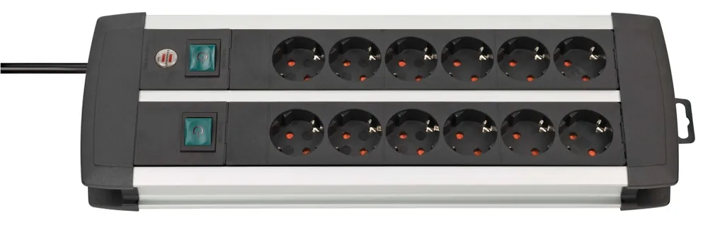 Brennenstuhl 1391000912 Premium-Alu-Line Technology prise multiple 12 voies Duo noir 3m H05VV-F 3G1,5 les prises peuvent être commutées par 6