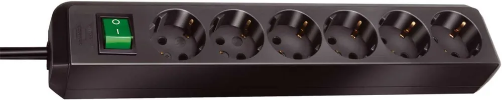 Brennenstuhl 1159500400 Eco-Line avec interrupteur 6 voies noir 3 m H05VV-F 3G1,5