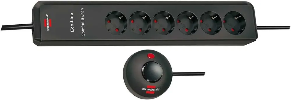Brennenstuhl 1159450616 Eco-Line Comfort Switch Prise 6 plis anthracite 2m H05VV-F 3G1.5