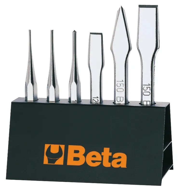 Beta 000380009 38/SP6 Jeu de 6 pièces composé de couteaux (art. 30), pointes (art. 32), ciseaux à froid (art. 34) et ciseaux à fermeture éclair (art. 36), avec support