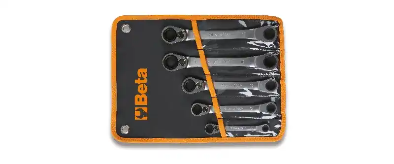 Beta 001950266 195P/B5 Jeu de 5 pièces de clés à cliquet à 12 côtés avec extrémités coudées à 15° (art. 195P) en coffret