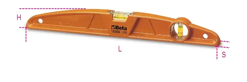 Beta 016960110 1696A 1000 Niveaux à bulle en fonte d‘aluminium, avec une surface de mesure rectifiée et deux fioles incassables, précision 1 mm/m