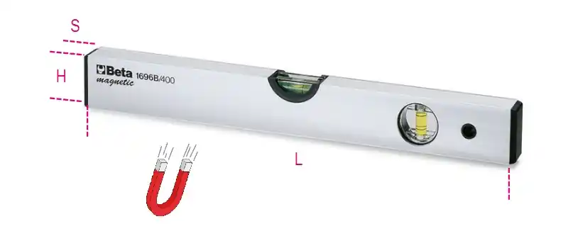 Beta 016960205 1696B 500 Niveaux à bulle en aluminium profilé anodisé 2 fioles incassables, précision 1 mm/m