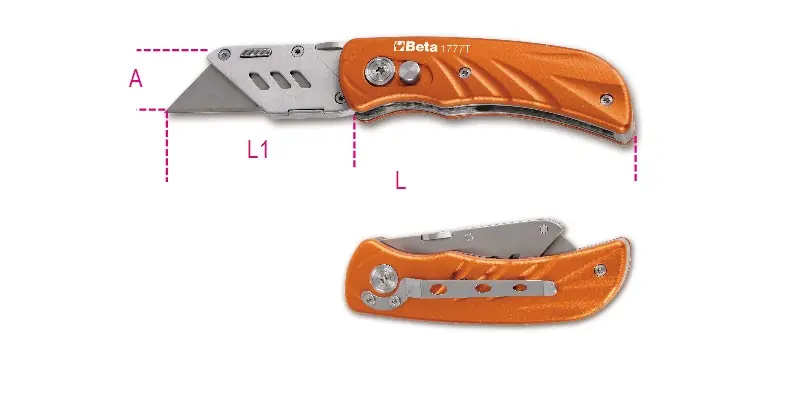 Beta 017770030 Couteau pliant 1777T à lames interchangeables, 5 lames de rechange