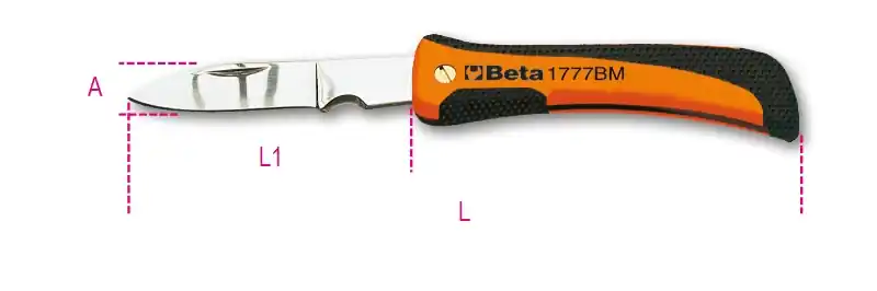 Beta 017770100 1777BM couteau pliant avec encoche pour dénuder les fils, lame en acier inoxydable