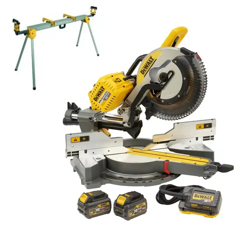 DeWalt DHS780T2A-QW-DE7023 DHS780T2A-QW Scie à onglets radiale FlexVolt 54V et 230V 6.0Ah 305 mm + Support DE7023
