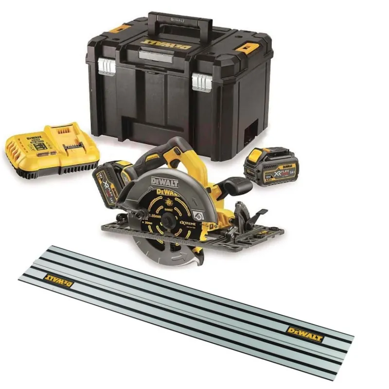 DeWalt DCS576T2-QW-DWS5022-XJ DCS576T2-QW XR FlexVolt 54 Volt 6.0Ah Li-Ion Scie circulaire 190 mm + 1500 mm de rail de guidage