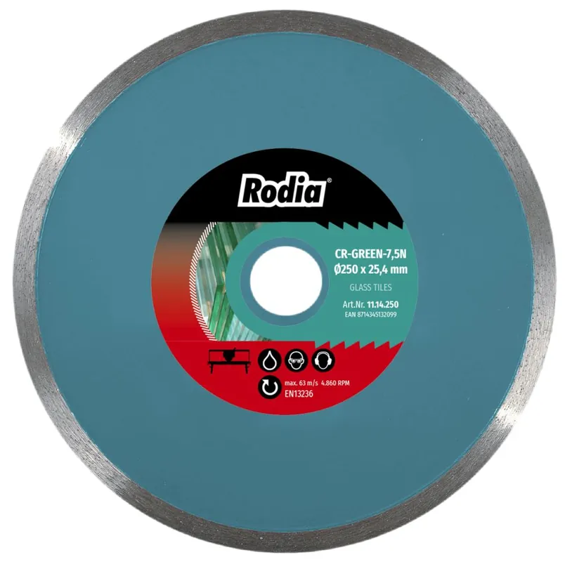 Rodia 11.14.250 11.19.250 CR-GREEN-7,5N Lame de scie diamantée 250 x 25,4 mm Verre