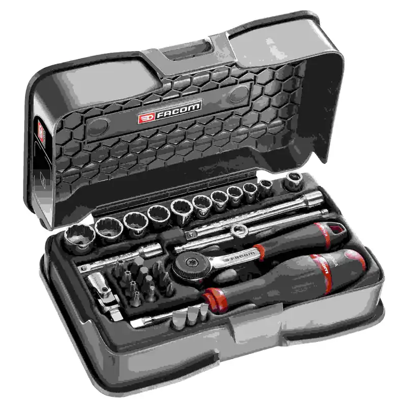 Facom RB.161-4P12U Mallette 12 douilles 1/4", à paroi mince en pouces et embouts 31 pcs.