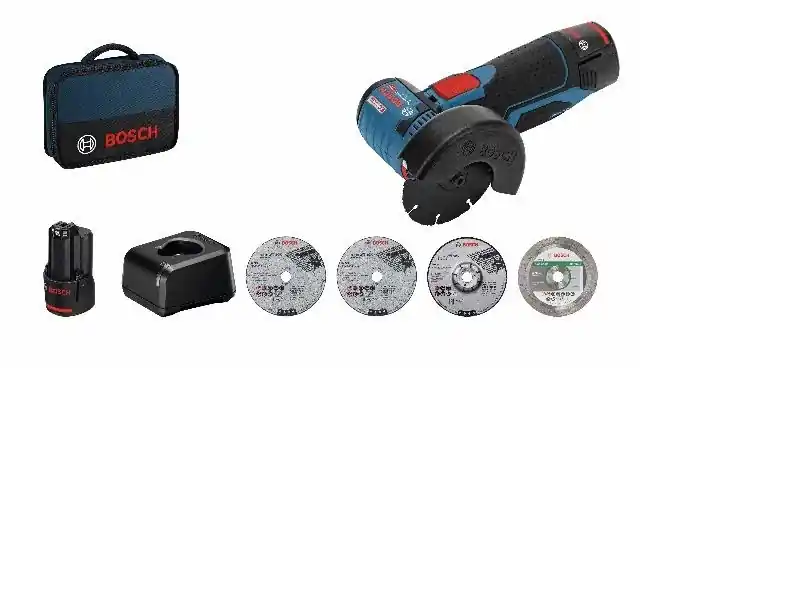 Bosch Bleu 06019F200C GWS 12V-76 Meuleuse d‘angle 12V 2.0Ah Li-ion + set d‘accessoires