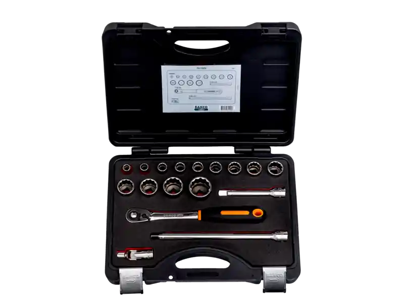 Bahco 7817DZS Jeu de douilles 1/2" 17 pièces Pouces