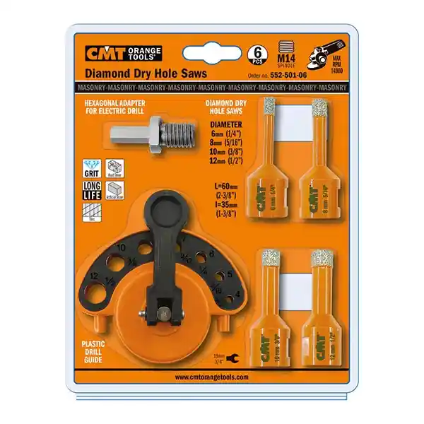 CMT 552.501.06 Jeu de 6 pièces DP foret à sec diamanté pour marbre, granit, céramique pour une meuleuse d‘angle M14