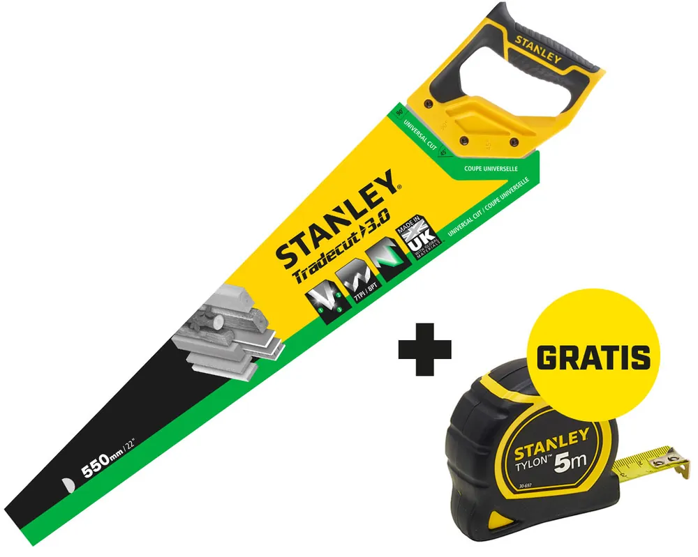 Stanley STHT20352-0SB Scie à main universelle Jet Cut 550 mm + mètre ruban Tylon 5 m