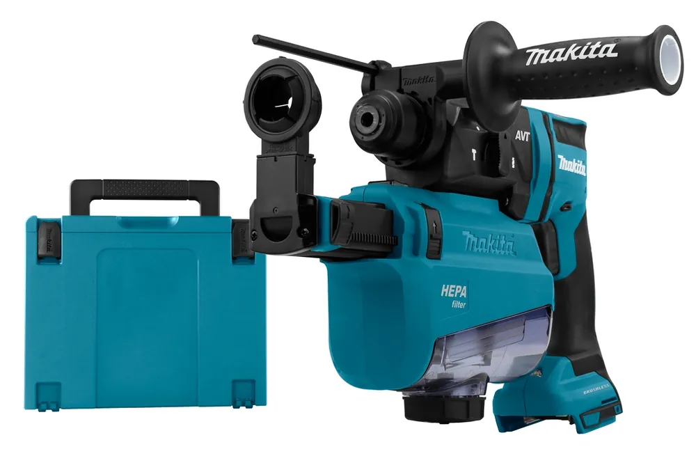 Makita DHR182ZWJU Marteau combiné 18 V, batteries et chargeur non compris, avec aspiration des poussières et émetteur AWS