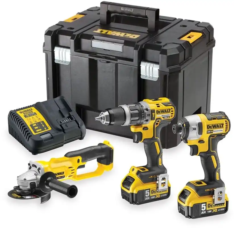 DeWalt DCK383P2T-QW Pack 18V 5.0Ah Li-Ion - Perceuse à percussion sans fil DCD796 + Visseuse à percussion DCF887 + Meuleuse d‘angle DCG412
