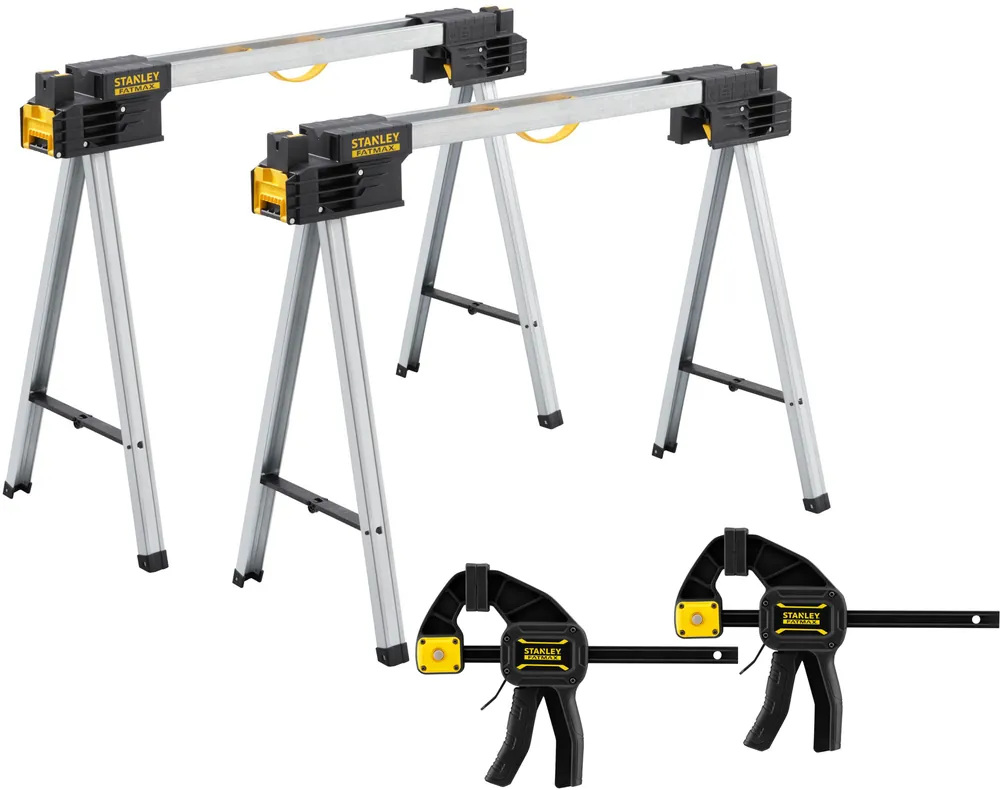 Stanley FMST1-75763SB Fatmax Chevalet de scie pliable (paire) + 2x FM Glue Clamp 150 mm