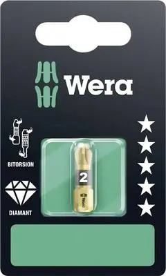 Wera 05073337001 855/1 BDC SB SiS Mèche en croix PZ 2 Acier à outils Revêtement diamant D 6.3