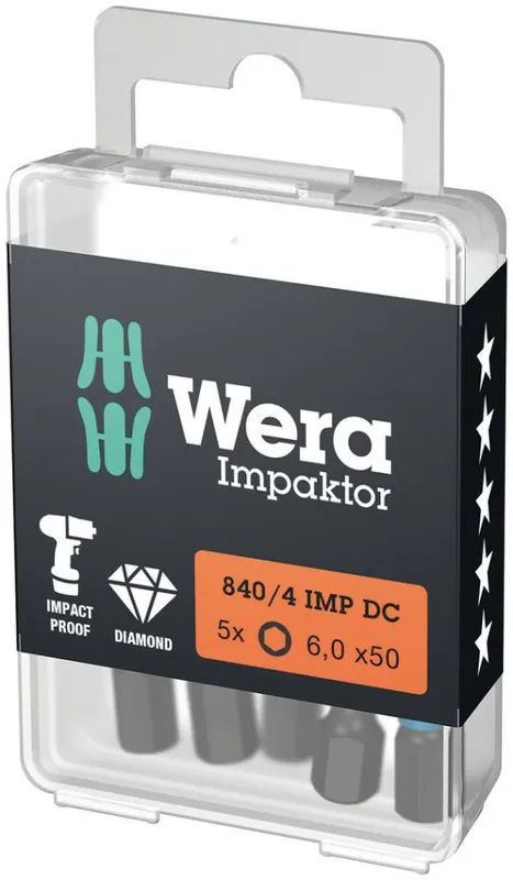 Wera 05057646001 Tête de test pour embout 1/4 pouce DIN 3126 E 6.3 SW 6 x 50mm