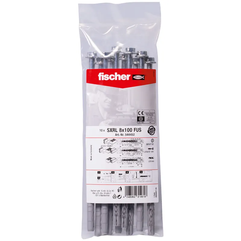 Fischer 544452 Bouchon de construction SXR 8 x 100 FUS vis à tête hexagonale avec U-ring