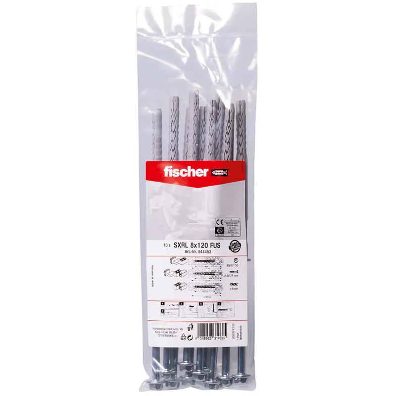 Fischer 544453 Bouchon de construction SXR 8 x 120 FUS vis à tête hexagonale avec U-ring