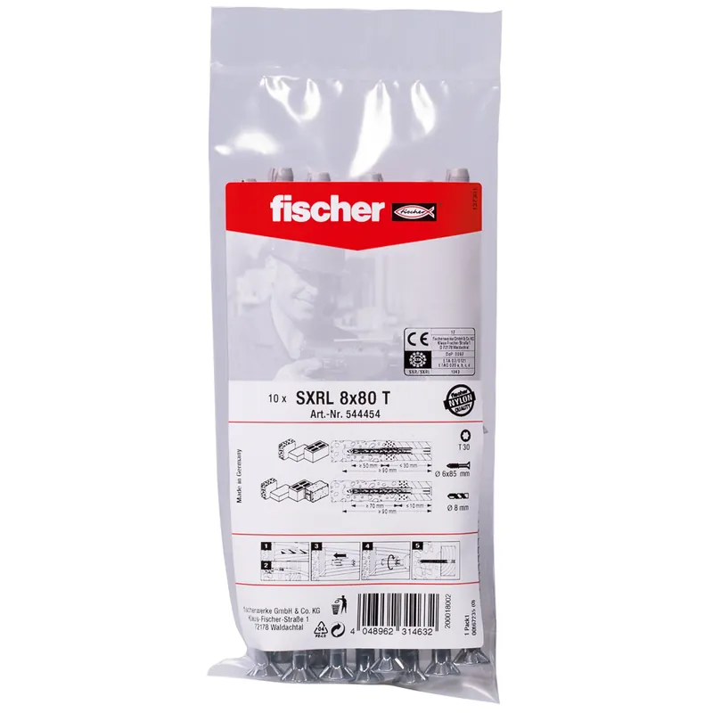 Fischer 544454 Bouchon de construction SXRL 8 x 80 vis à tête fraisée