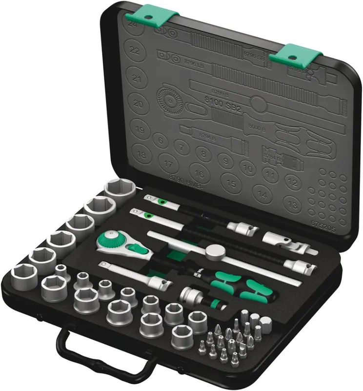 Wera 05003594001 8100 SB 2 Jeu de cliquets rapides Zyklop, entraînement 3/8", métrique, 43 pièces