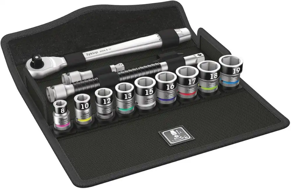 Wera 05003785001 8100 SB HF 1 Jeu de clés à rochet Zyklop Metal, clé à rochet interchangeable, entraînement 3/8", avec fonction de retenue, métrique, 13 pièces