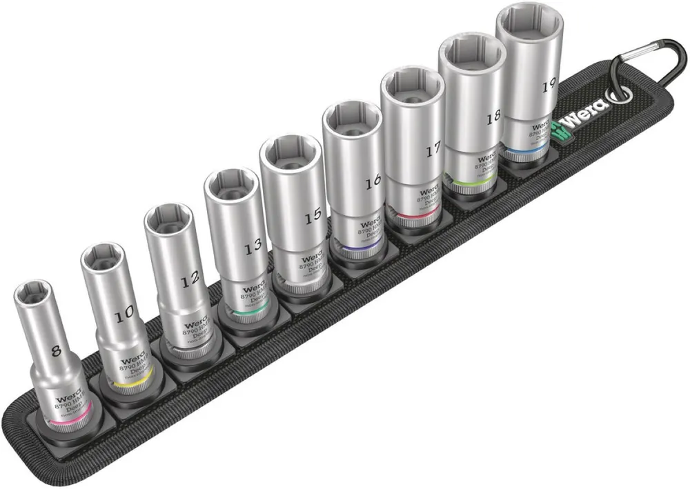 Wera 05004545001 Ceinture B Jeu de douilles Deep 1, avec clé de 3/8", 9 pièces -9 pièces
