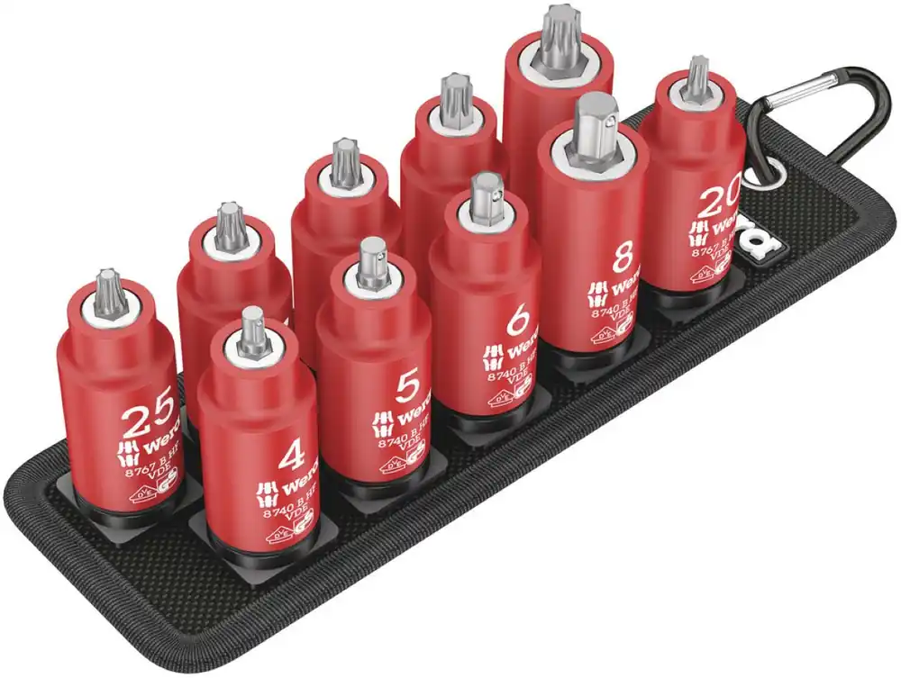 Wera 05004930001 Ceinture B VDE 1 Jeu de douilles Zyklop TORX®/Cylips, avec fonction de maintien, entraînement 3/8", 10 pièces