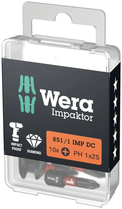 Wera 05057615001 851/1 IMP Embouts d‘impacteur à courant continu Phillips, PH 1 x 25 mm