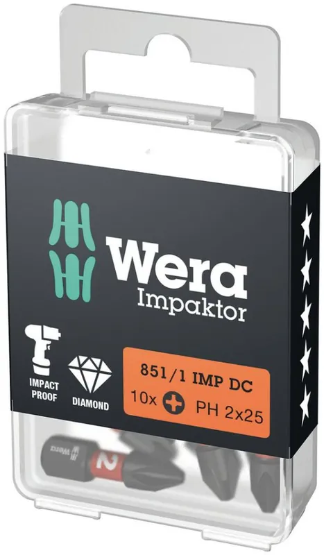 Wera 05057616001 851/1 IMP Embouts d‘impacteur à courant continu Phillips, PH 2 x 25 mm