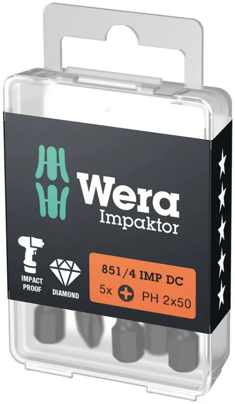 Wera 05057656001 851/4 IMP Embouts d‘impacteur à courant continu Phillips, PH 2 x 50 mm
