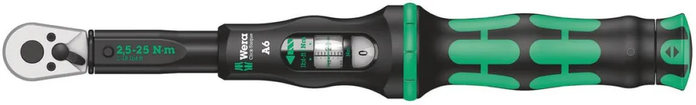 Wera 05075605001 Clé dynamométrique Click-Torque A 6 avec cliquet inverseur, 1/4" x 2,5-25 N m