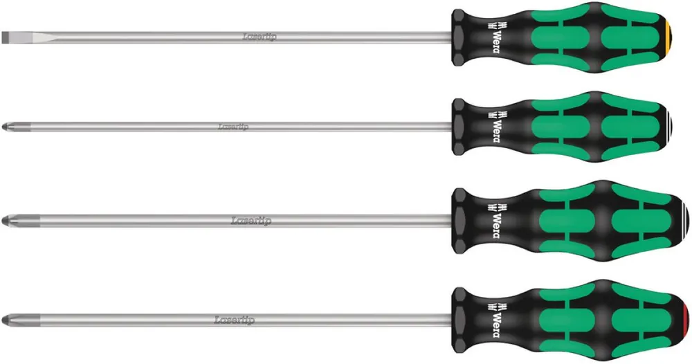 Wera 05347736002 335/350/355/4 Jeu de tournevis Kraftform Plus pointe laser avec lames de 200 mm de long, 4 pièces