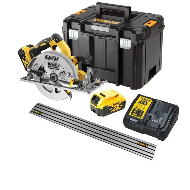 DeWalt DCS572P2-QW-DWS5022-XJ XR FlexVolt 18 Volt 5.0Ah Li-Ion Scie circulaire 184 mm + rail de guidage 1500 mm